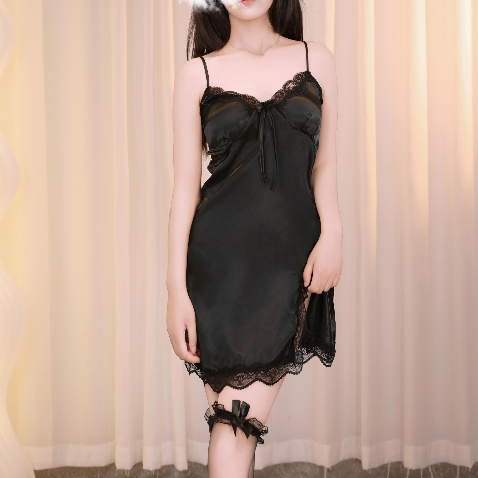 

Сексуальна білизна Сексуальна піжама Жіночий домашній одяг Глибоке V Чисте бажання Спокуса Пристрасть Розріз Підв язка Халтер Костюм One size чорний