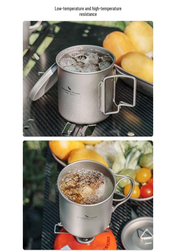 Essential Pure Titanium 450ml Outdoor Folding Water Cup - Lightweight, Single-Layer for Camping, Coffee, Tea, and Boiling Water