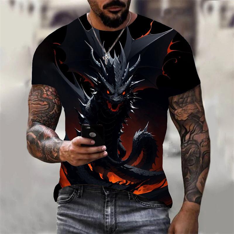 Creative Animal Dragon 3D Printed Short Sleeved T-shirt Fashionable Comfortable Soft Breathable Large Loose Wonens T-shirt