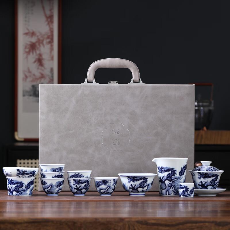 Многофункциональный 12-предметный набор для чайной церемонии Гунфу, в античном сине-белом цвете