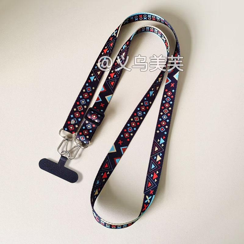 Ethnic Style Phone Lanyard Adjustable Length Durable Fabric Strap with Metal Hook for Keys ID Badge Holder and Mobile Phone Accessories