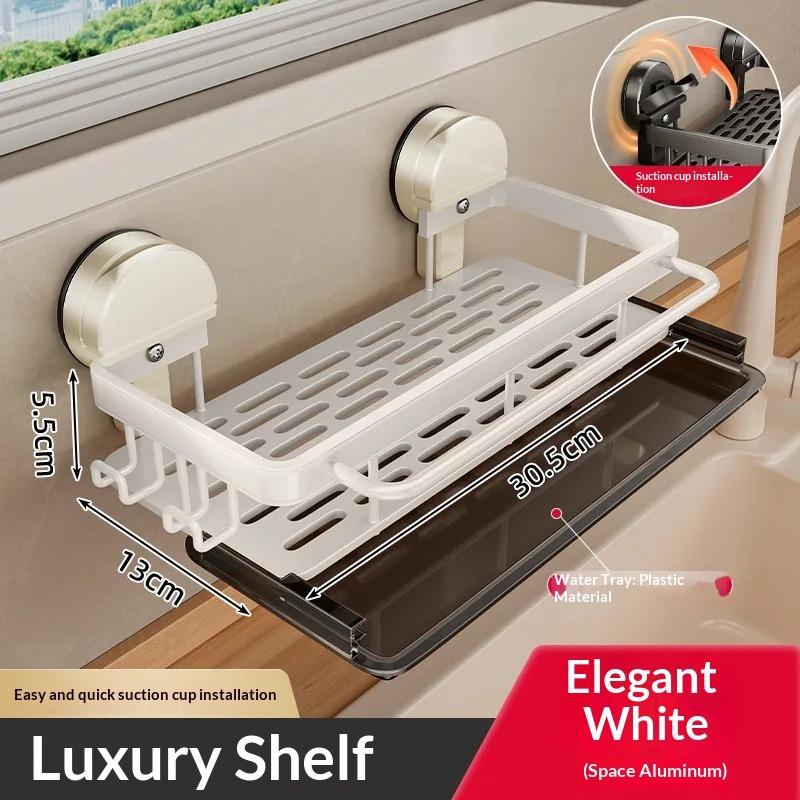 AOBT No-Drill Kitchen Sink Storage Rack Suction Cup Cloth Draining Rack Multifunctional Wall-Mounted Sink Shelf Utensils Dishes