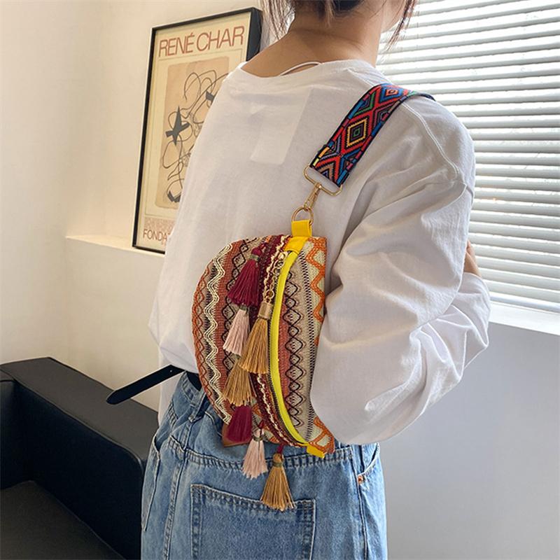 Pletené crossbody kabelky dámské střapcové ledvinky retro kožené tašky přes rameno