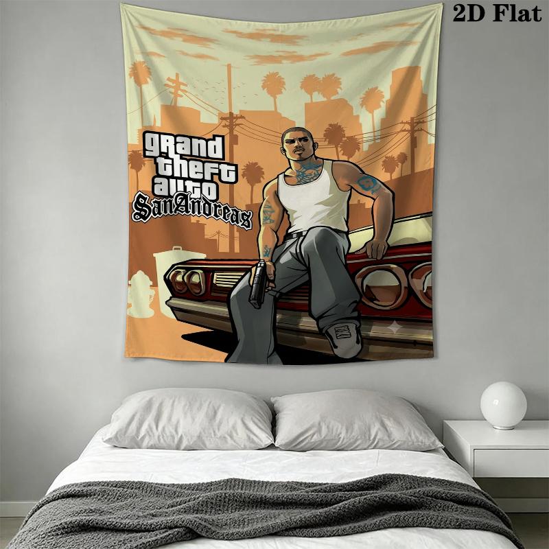Grand Theft Auto Wandteppich Ästhetischer Wandbehang Bedruckter Stoffdecke Dekorative Wandteppiche für Schlafzimmer Wohnzimmer Heimdekoration
