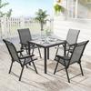 5 Pieces Outdoor Dining Set, Garden Dining Set for 4 with Square Table and Folding Chairs, Grey