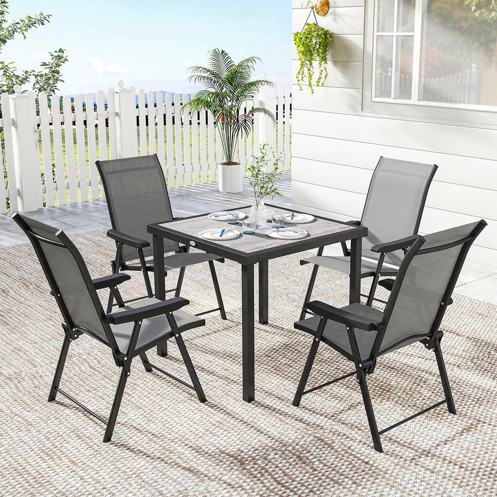 5 Pieces Outdoor Dining Set, Garden Dining Set for 4 with Square Table and Folding Chairs, Grey