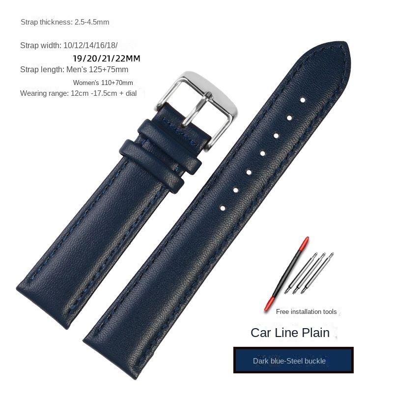 Blue Stainless steel strap substitute Rossini Medal Citizen Armani Longines Blue Cowhide Watch Chain Bracelet 20mm 21mm 22mm