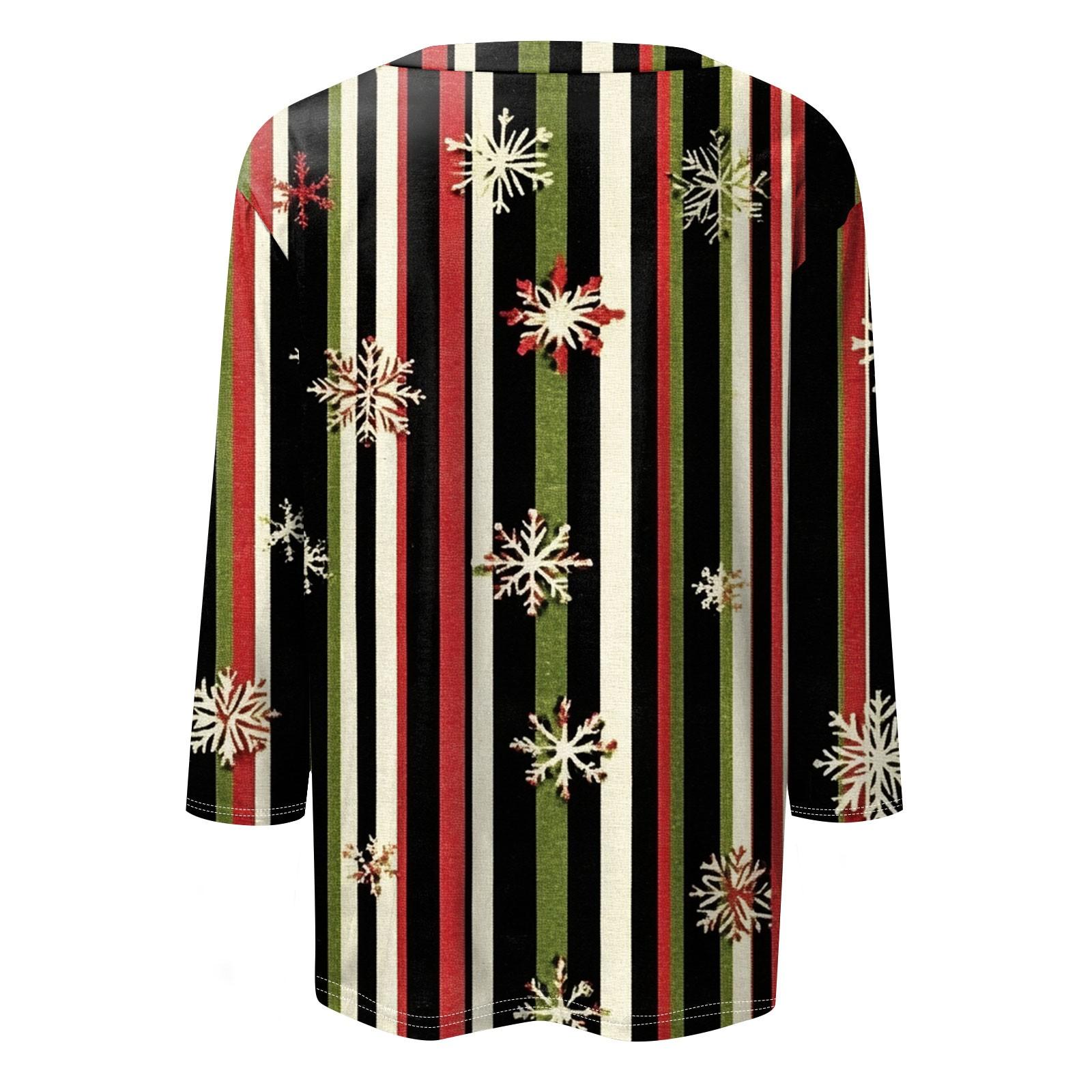 Женская мода повседневная рубашка с круглым вырезом и рождественским принтом — фото 5