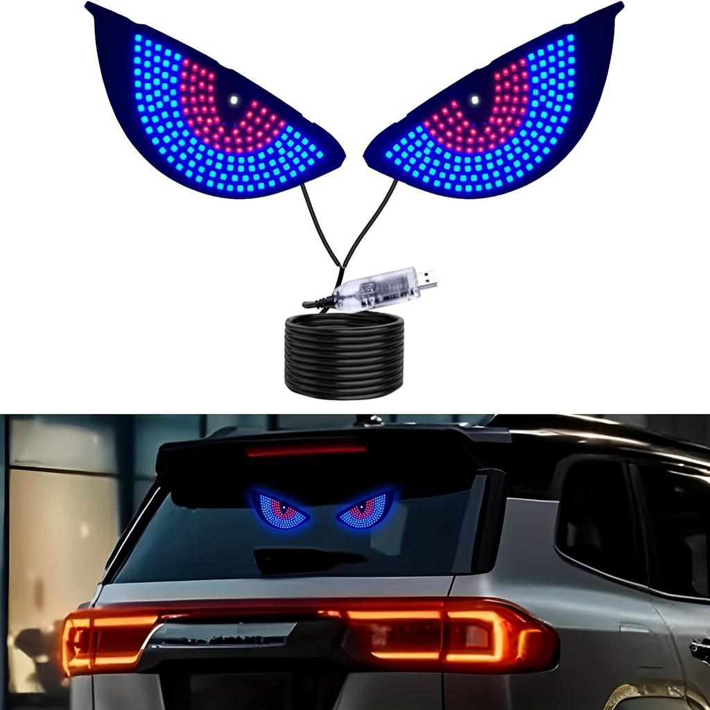 Car Rear Window LED Devil Eyes Light USB Powered with 11 Modes and Adhesive Mount