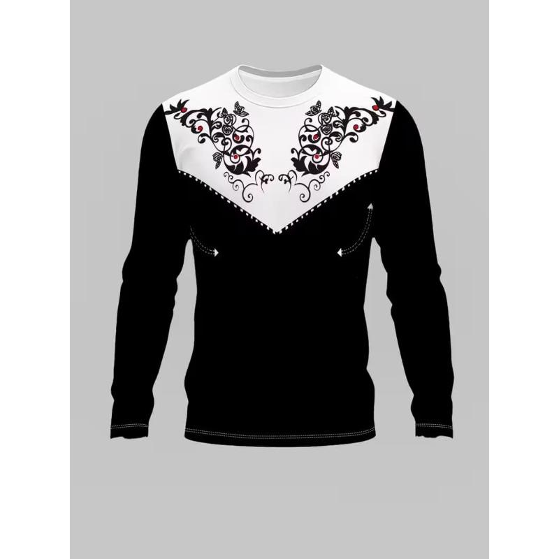 Men's casual autumn and winter printed long-sleeved crew neck T-shirt