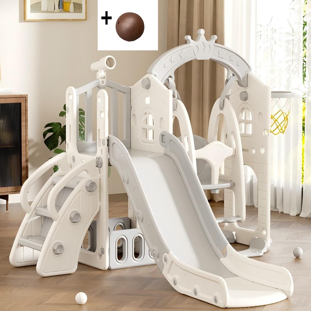 Slide and Swing Playground Equipment for Kids, Kids' Parks, with Telescope and Basketball Hoop, Indoor and Outdoor Playground Equipment, Large