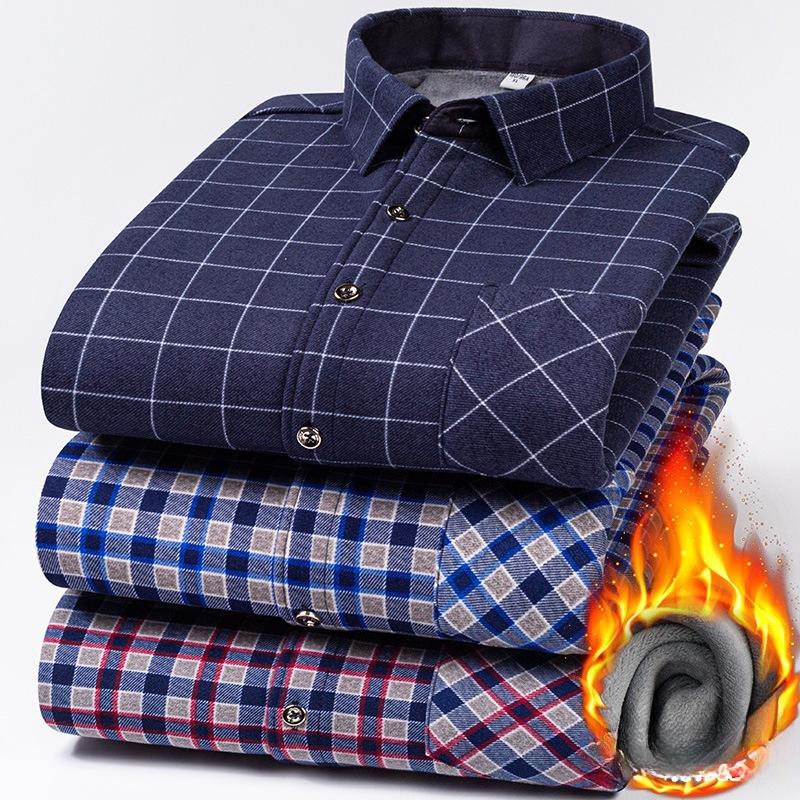 Men's Winter Sherpa Lined Flannel Shirt Jackets Long Sleeve Button Down Fleece Dress Shirts for Men Casual Warm Comfortable Thermal Shirt With Pockets