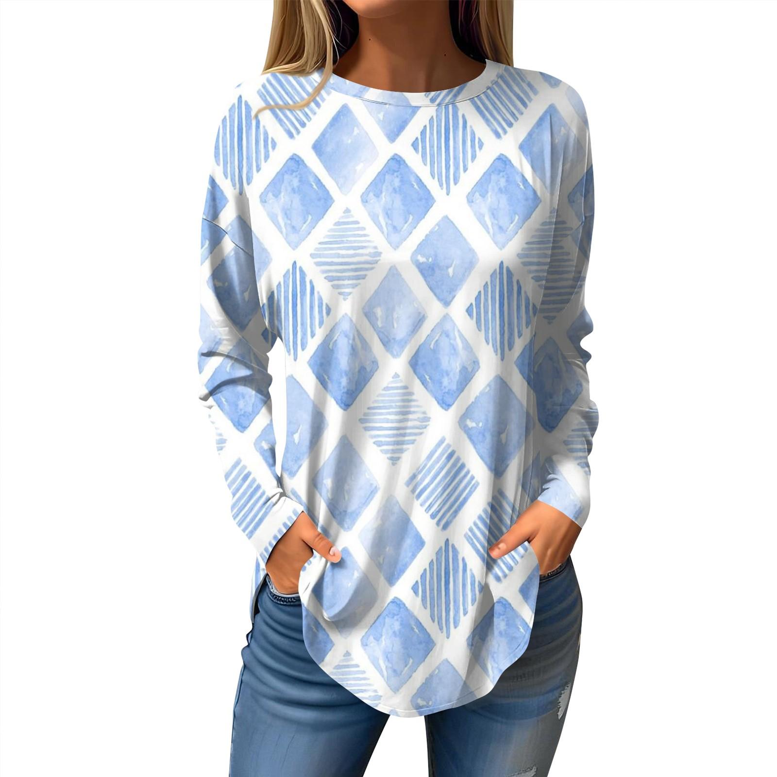 

Women s Loose Casual Printed Round Neck Long Sleeved T Shirt Top Pullover Long Sleeved Sweatshirt S