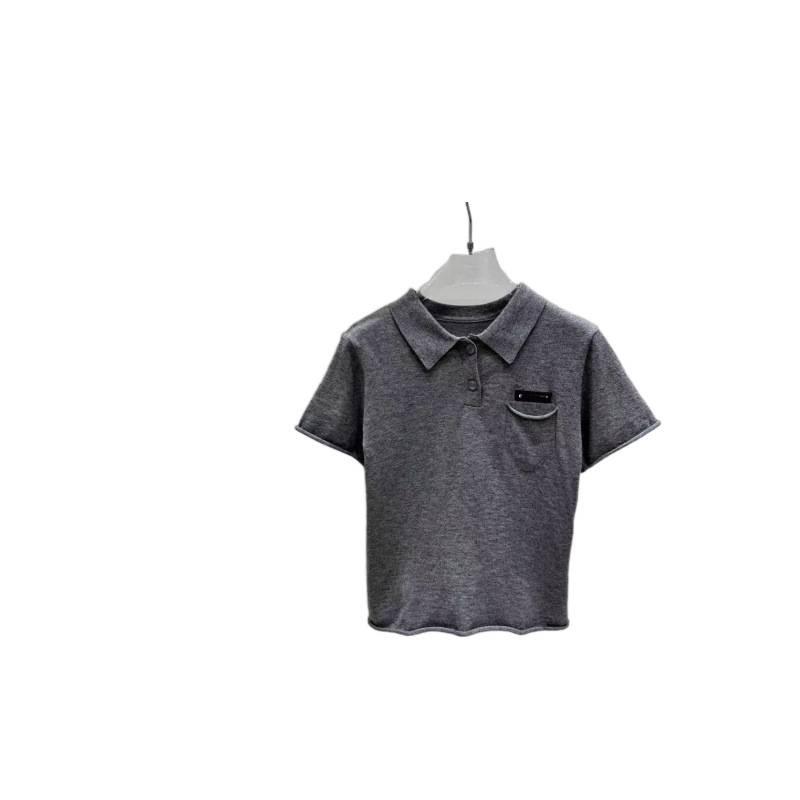 Miu Style European Fashion 2026 Early Spring Pocket Logo Jacquard Short-Sleeve Polo Shirt - Age-Reducing Casual Top