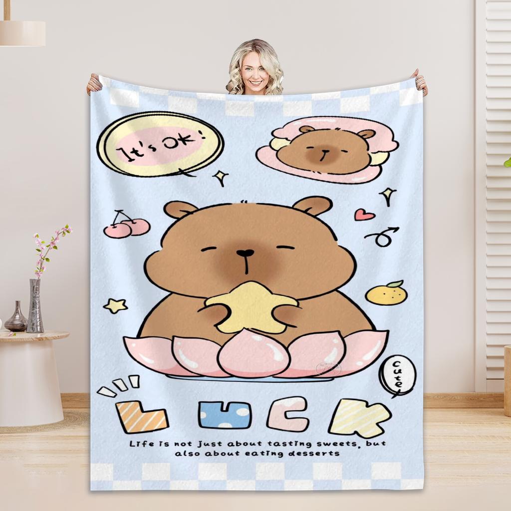 1pc Blankets Lovely Capybara Printed Flannel Blanket Quality Soft Warm Throw Blanket Winter Kids Couch Bed Fluffy Bedspread