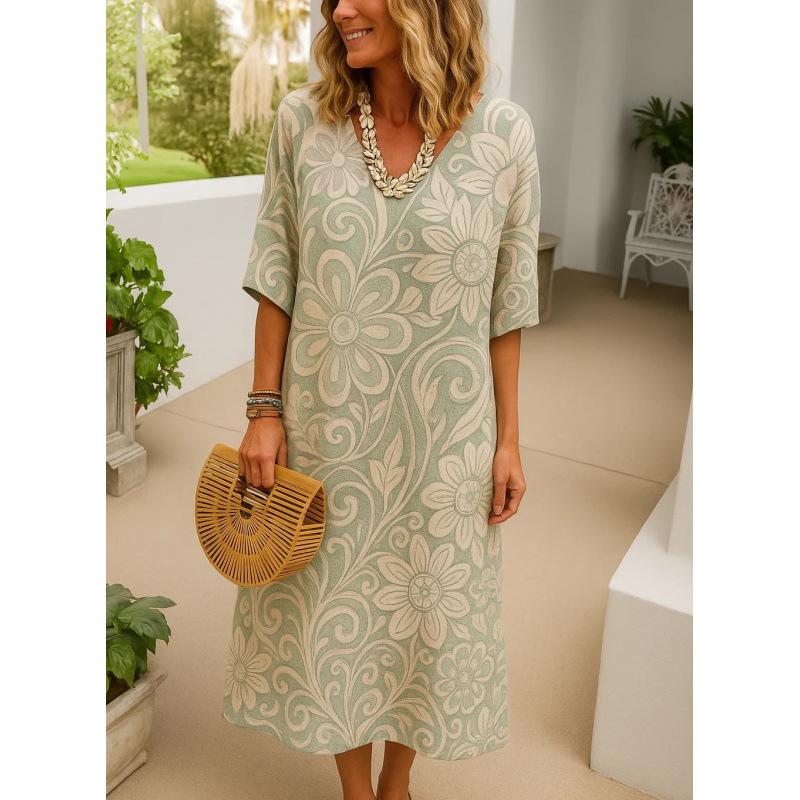 Shirt Dress Women's Casual Floral D Printed Sleeve Long Dress