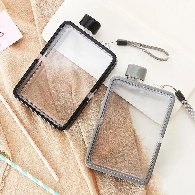 

Flat Square Water Cup 380ML Sports Water Bottle Portable Travel A5 Size Outdoor Fitness Transparent Kettle for Sports 380ML