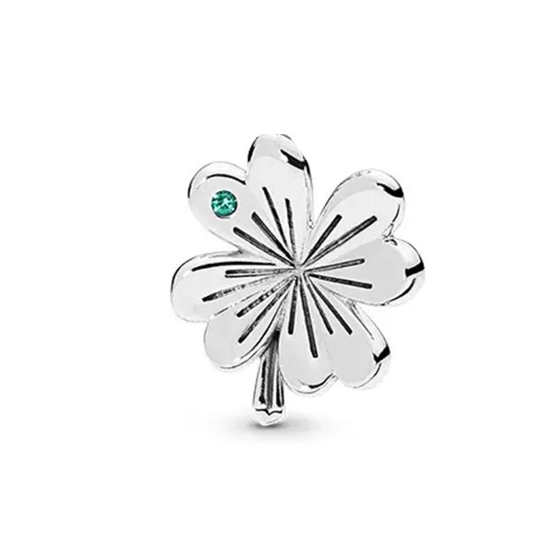 Растение Четырехлистный Клевер Орхидея Шарм Бусина Серебряный Браслет DIY Украшения Женские Тонкие Подарочные Аксессуары