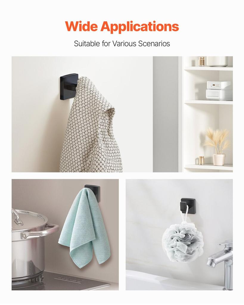Matte Black Bathroom Hardware Set, 4 Pieces Stainless Steel Bathroom Accessories Set, 24-inch Towel Bar, Towel Ring, Robe Towel Hook, Toilet Paper