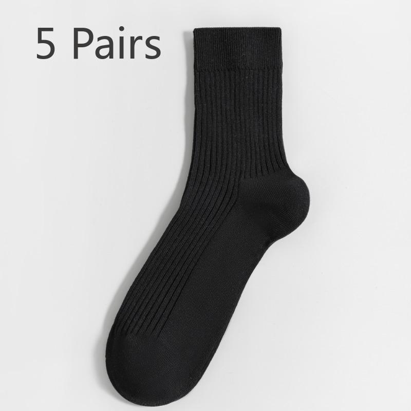 5 Pairs of Socks Men's Vertical Stripes Solid Colour Boneless Four Seasons Models of Cotton Sweat Anti-bacterial Business Anti-odour Socks