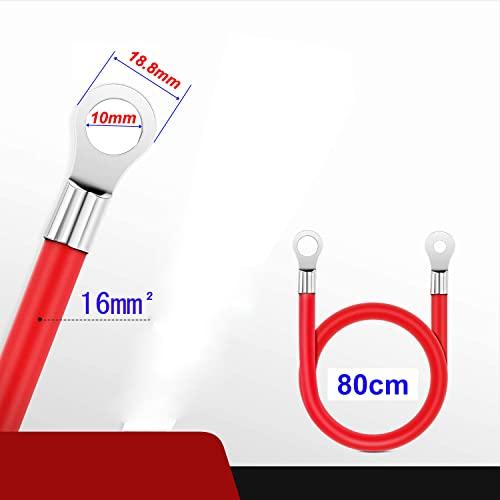 Kiligen 80cm Battery Inverter Cable 12V-24V 16mm² 5AWG (Max 100A) Battery Cable Red and Black Auto Battery Leads with Ring Terminals Copper Flexi