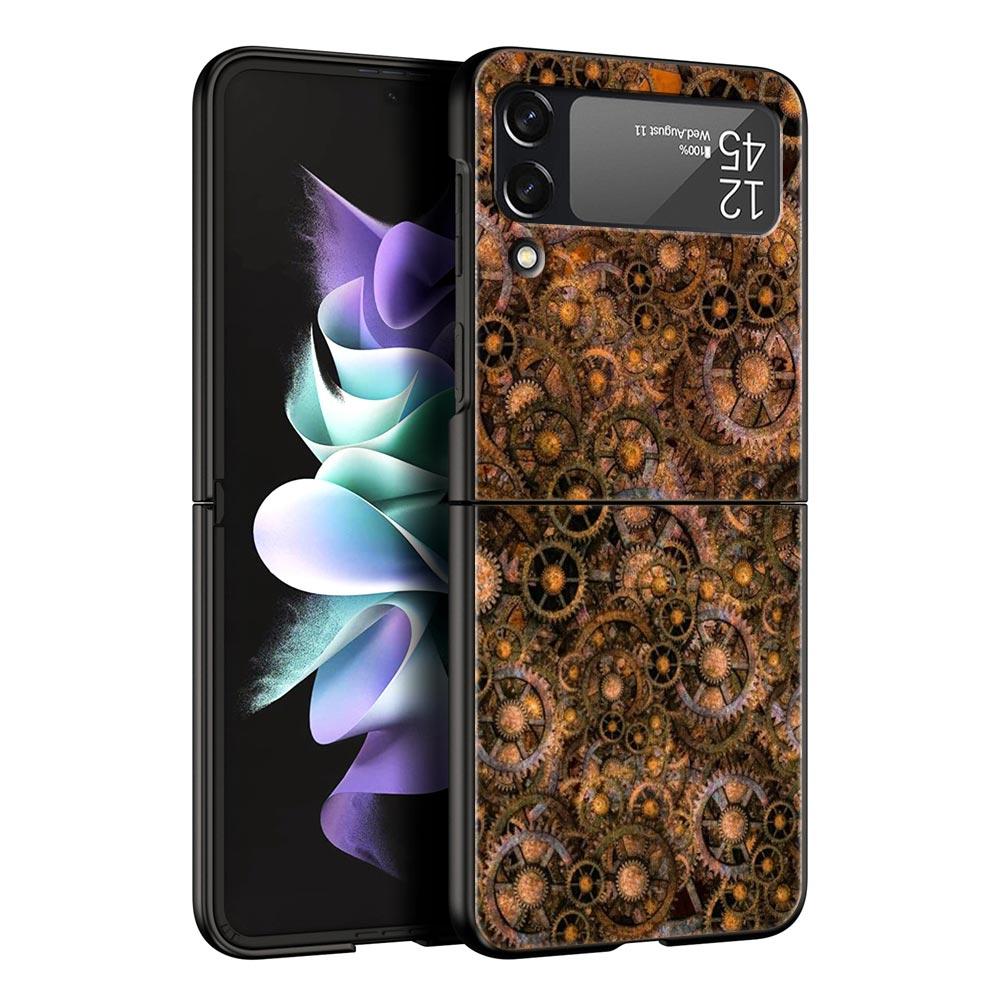 

Жесткий ПК Чехол для Телефона с Механическим Узором Шестеренки Для Samsung Galaxy Z Flip 7 6 5 4 Черная Крышка Для Galaxy Z Flip 3 Складные Чехлы Сумки Z Flip 6