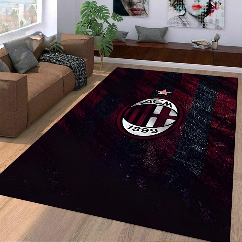 AC Mailand Logo Teppich 1899 Stern Design Rot Schwarz Fußball Dekor Teppich Geeignet für den Einsatz als Anti-Rutsch-Matte für Wohnzimmer Schlafzimmer Sofas