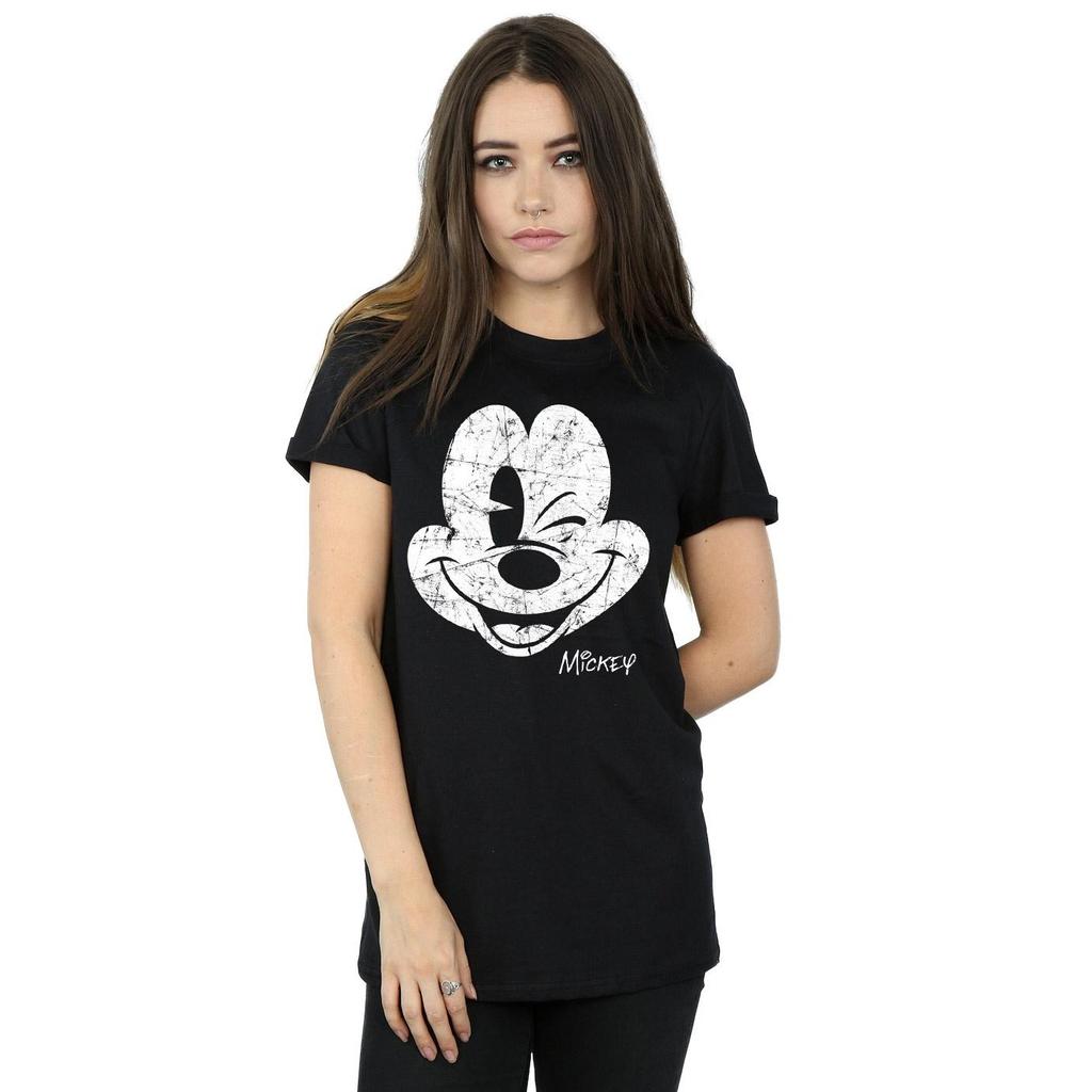 Disney Kvinner/damer Mickey Mouse T-skjorte i distressed bomull