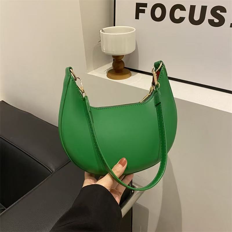 Ladies' Crescent Shaped Crossbody Bag with Detachable Adjustable Shoulder Strap, Magnetic Closure, and Gold Hardware Accessories Shoulder Bag