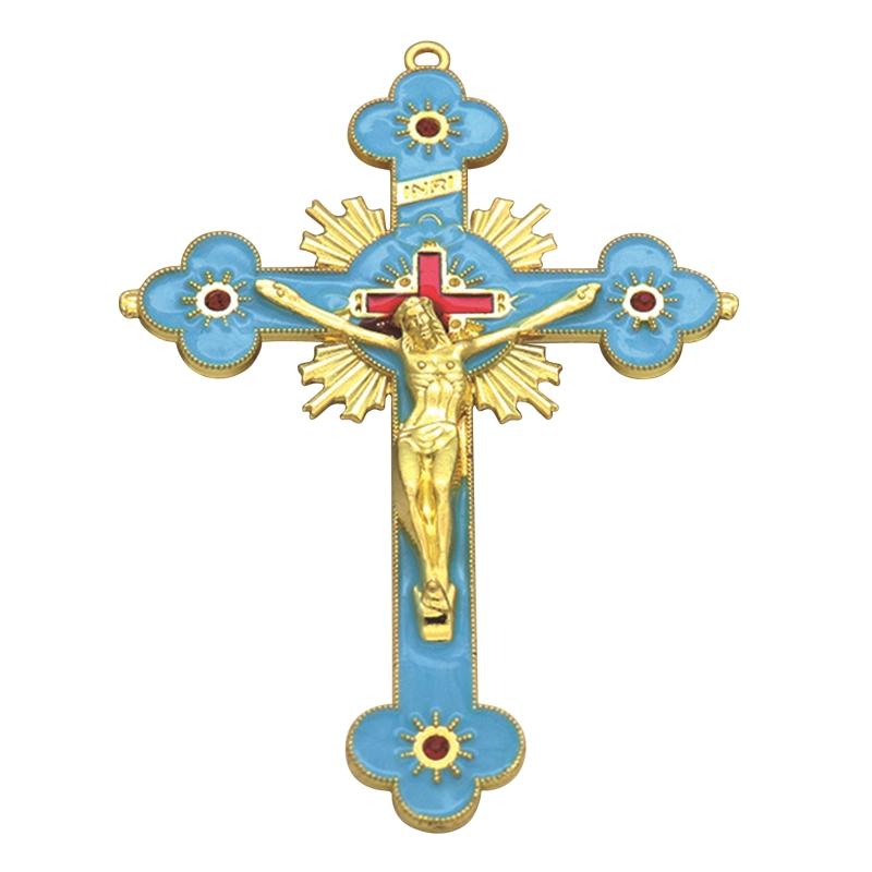 Metal Enamel Crystal Flower Crucifix Cross Spiritual Religious Jesus Catholic Blessing Faith Gifts Prayer Church Decor 2024 New