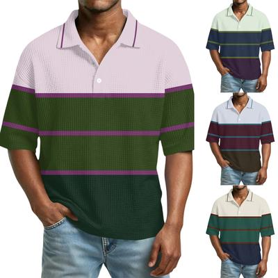 Top casual bărbătesc cu guler color-block și mânecă scurtă