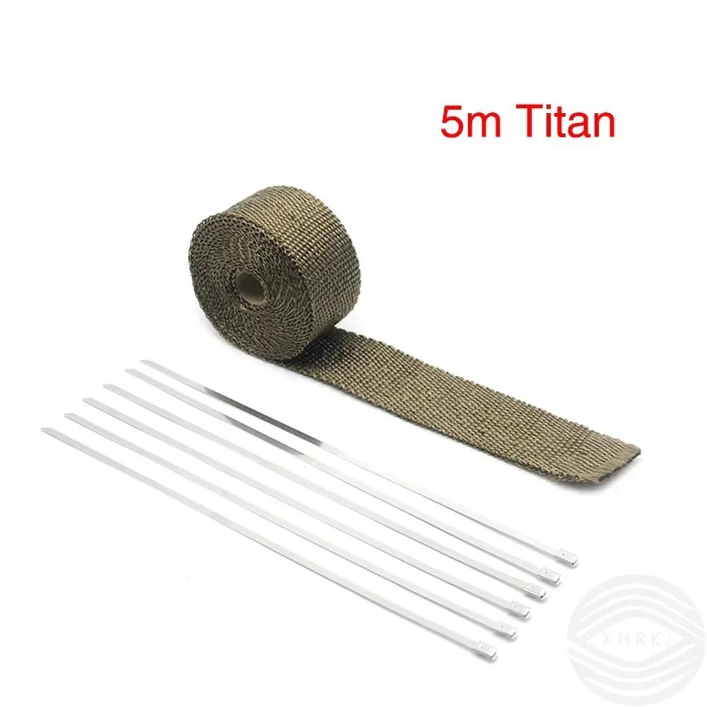 

5cm X5M/10M/15M for Motorcycle Titanium with Stainless Steel Ties Exhaust Heat Wrap Roll Fiberglass Heat Shield Tape New Multi-piece
