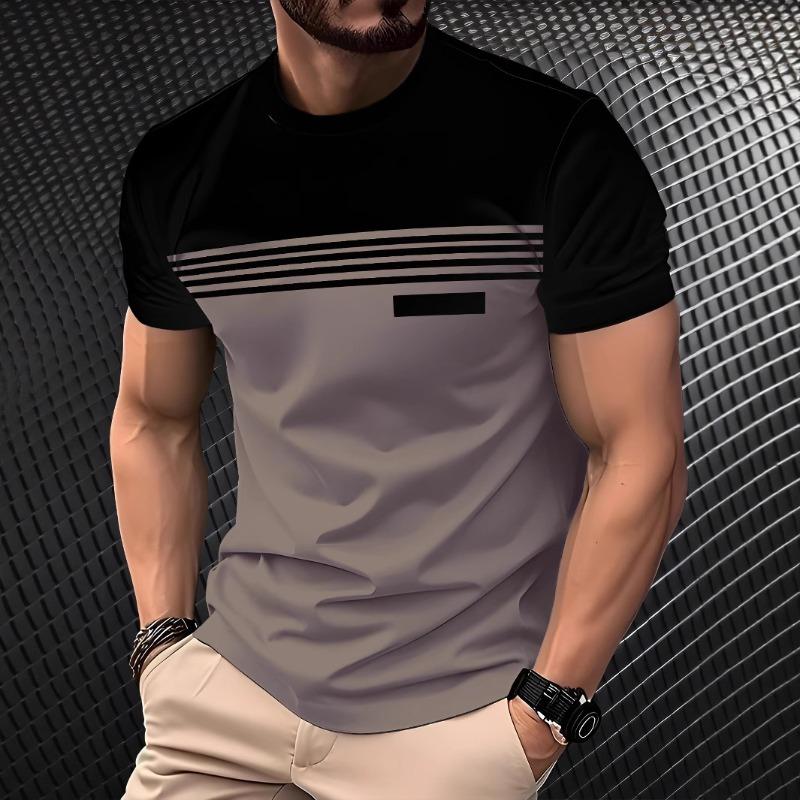 

Мужская летняя повседневная футболка с коротким рукавом и круглым вырезом, модная, универсальная, с цветными блоками XXL