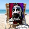 1PC Custom Name Horror Clown Artwork Heart Beach Towel, Lightweight Quick-Dry for Man Woman, for Summer Travel, Swimming Pool Birthday Gift