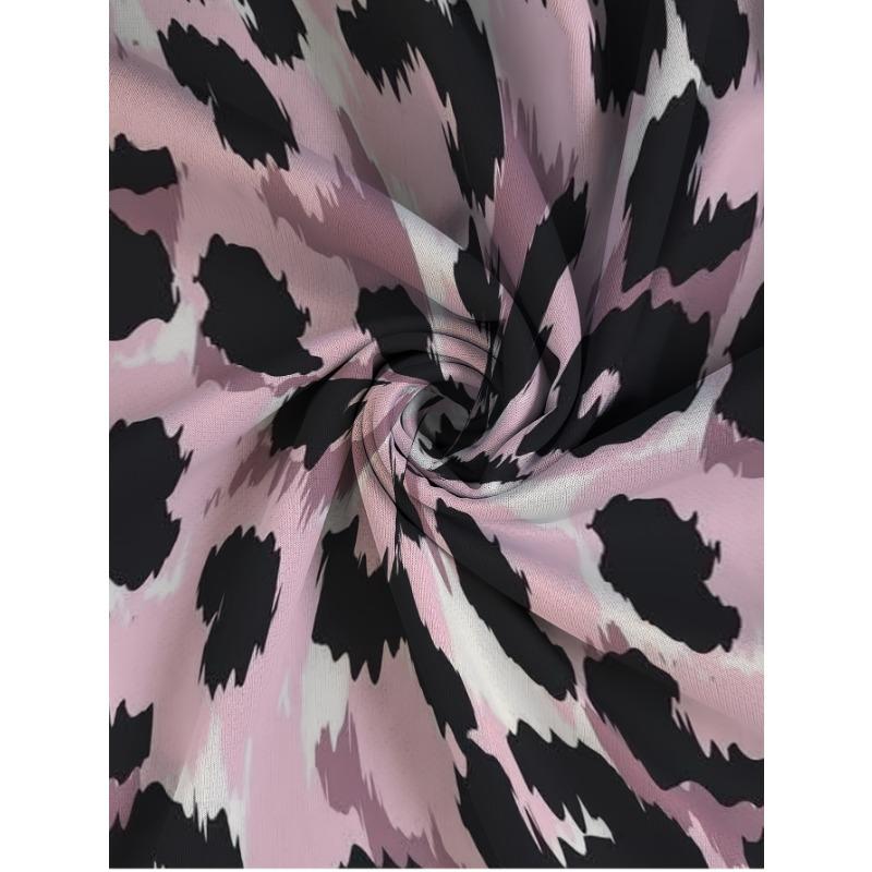 Women's large size pink leopard print loose long-sleeved top with pockets for women autumn fashion versatile casual T-shirt jacket