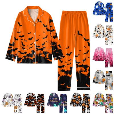 Women's 2 Piece Printed Suit Long Sleeve Button Up Top Wide Leg Pants Suit Set Pajamas Home Casual Suit