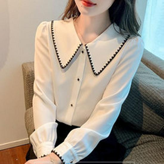 2025 Spring Korean Style White Chiffon Blouse with Bowknot - Women's Long Sleeve Professional Top