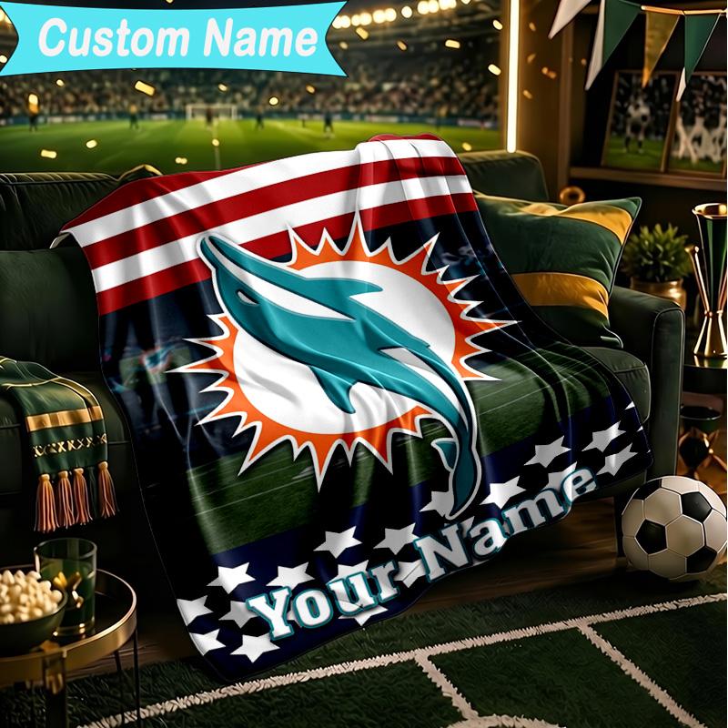 1PC Custom Name Blanket Sunny Day Dolphins Flannel Blankets Patterns Throw Blanket All-Season Soft Gift for Couch, Bed, Camping, Birthday Gifts