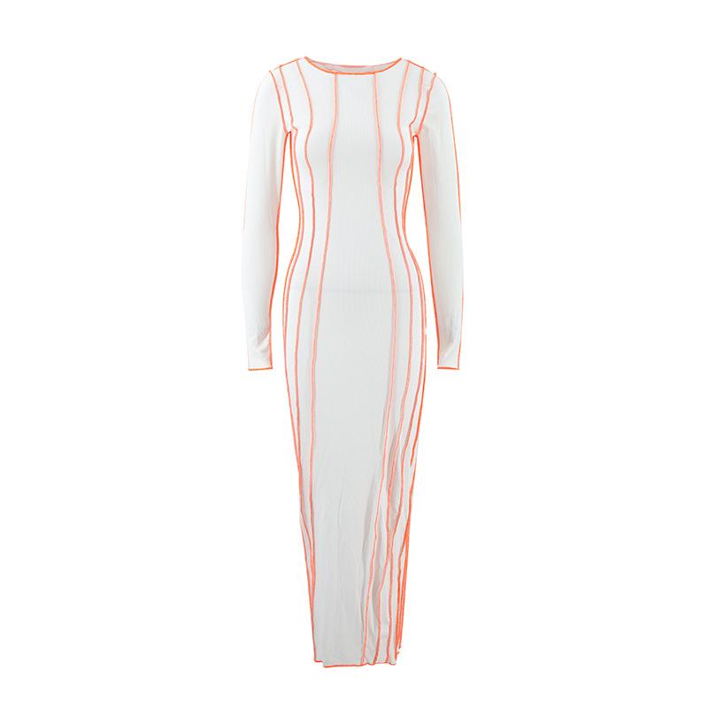 GMXIA Women's Fashion Spring Autumn Solid Color Print O-Neck Long Sleeve Casual Dresses