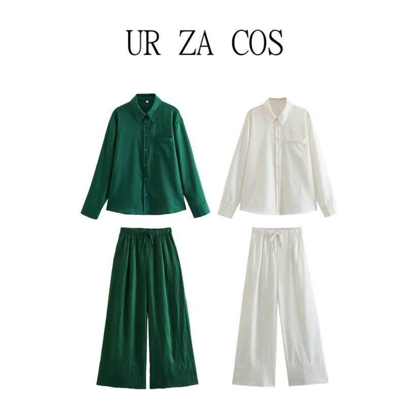 Fashion Style Summer Fashion Women's Wear Long Sleeves Pocket Linen Shirt High Waist All-Match Wide Leg Pants 4786090