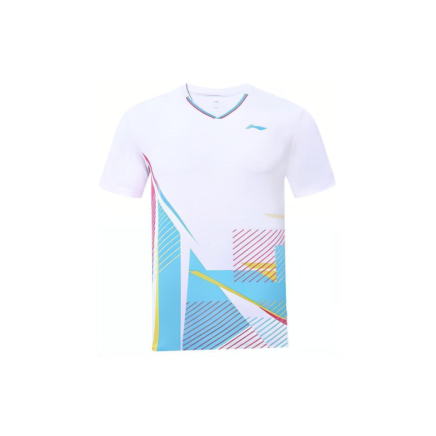 

Li-Ning Полосатая рубашка для бадминтона с V-образным вырезом, быстросохнущая, мужская, стандартная, белая AAYT813-1 M