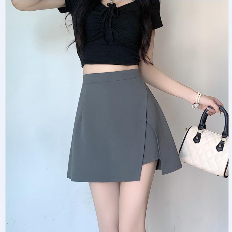 

2024 Приталенная юбка А-силуэта с высокой талией и асимметричным подолом для миниатюрных женщин с фигурой «груша» M