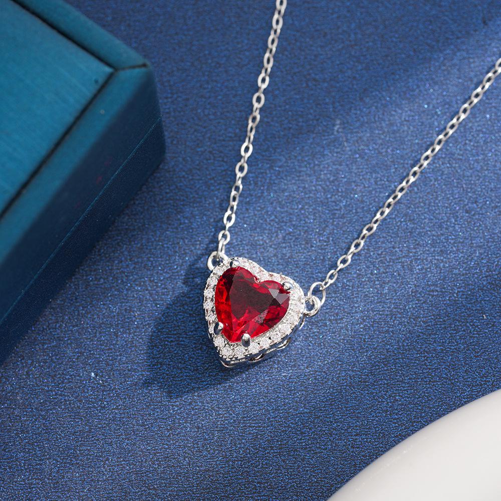 European & American Style Red Zircon Arrow-Through-Heart Necklace with Sword Pendant