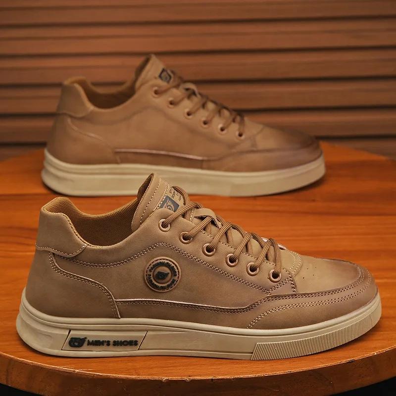 Herrenschuhe Mode Leder Freizeitschuhe für Herren Mesh Atmungsaktive Sneaker Schnürschuhe Plateau Vulkanisierte Schuhe Zapatillas De Hombre