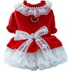 Small Medium Dog Lightweight Velvet Tulle Dress Puppy Cat Christmas Costume Girl Princess Clothes with Bow (Medium, Red)