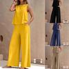 Elegant Solid Color Two-Piece Set: Crew Neck Tank Top & Wide-Leg Pants for Women