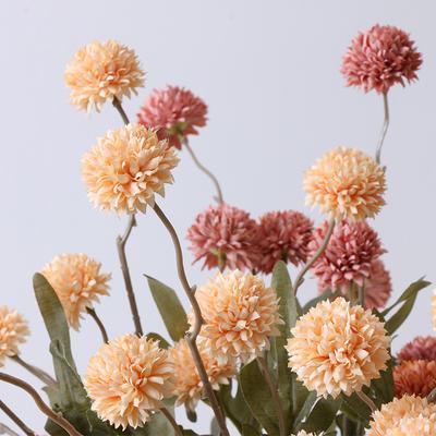 5 Huvuden Silke Maskrosblomma Boll Chrysanthemum Konstgjorda Blommor Lång Gren För Hem Bröllopsdekorationer Falska Blommor