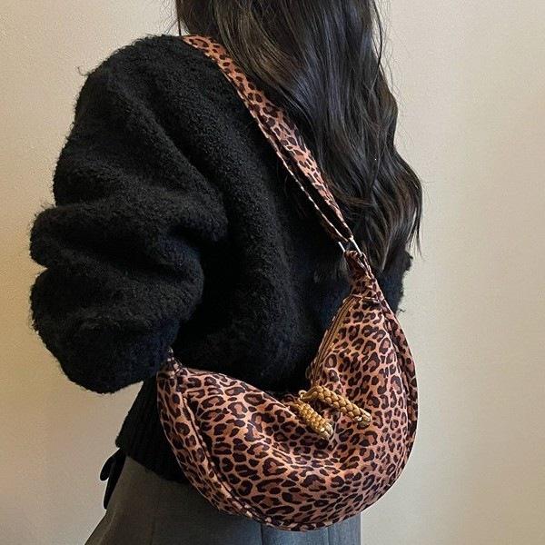 Autumn Winter 2025 Leopard Print Women's Crossbody Dumpling Bag - Retro, Versatile, Trendy Brown Handbag