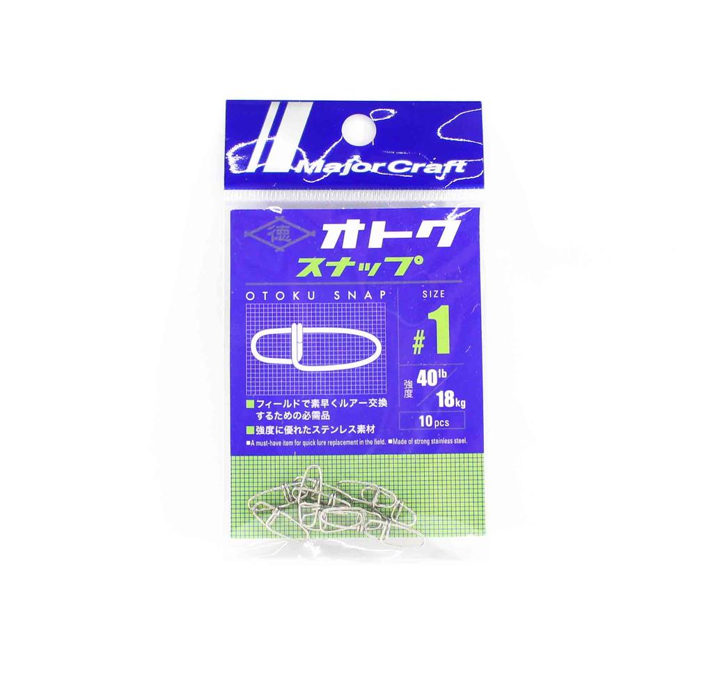 Major Craft Otoku Snap Taille 1 - Lot De 10 Snaps Argentés Pour Pêche - Résistance 18kg (40lb) - Neuf