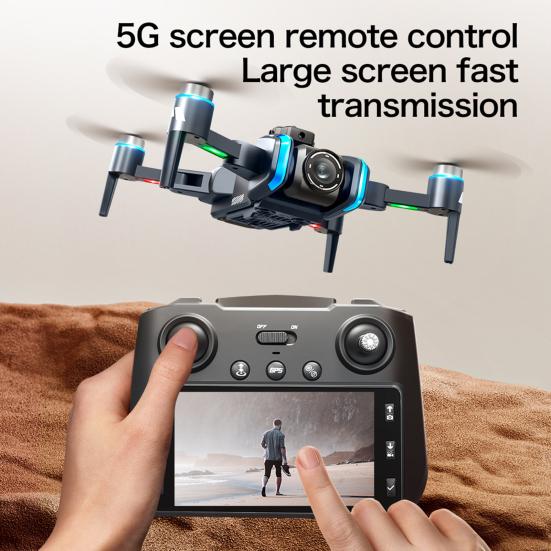 Remote Control Drone LCD Display Dual Cameras Optical Flow Hovering GPS Positioning 5G WiFi Aerial Drone Kids Adults Beginner Foldable RC Quadcopter